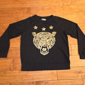 Freeze Vintage Long Black Sweater with Gold Tiger Design